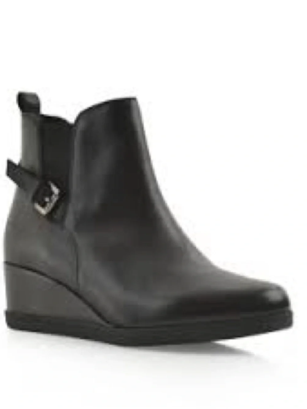 Women's Black Wedge Ankle Boot with Buckle